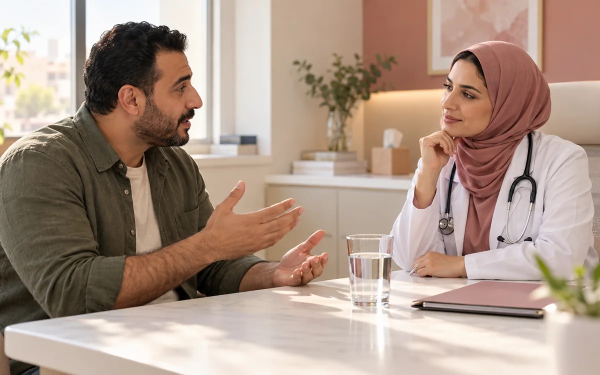 Patient discussing hydration and kidney health with a clinician