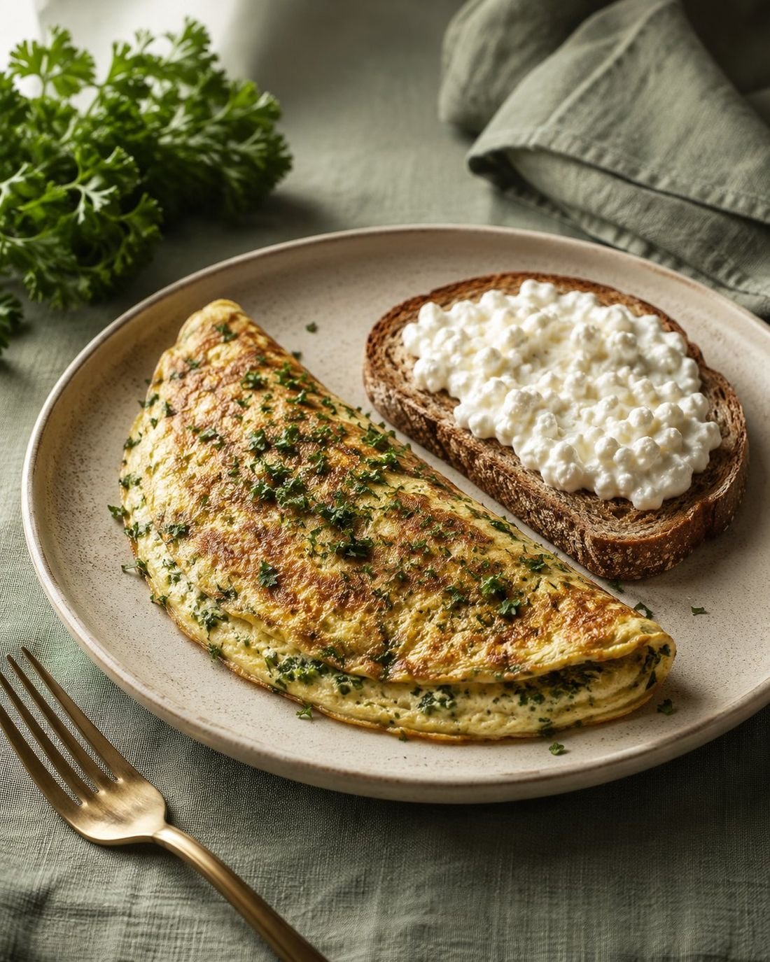 Parsley Omelette Stuffed with Toast and Cheese