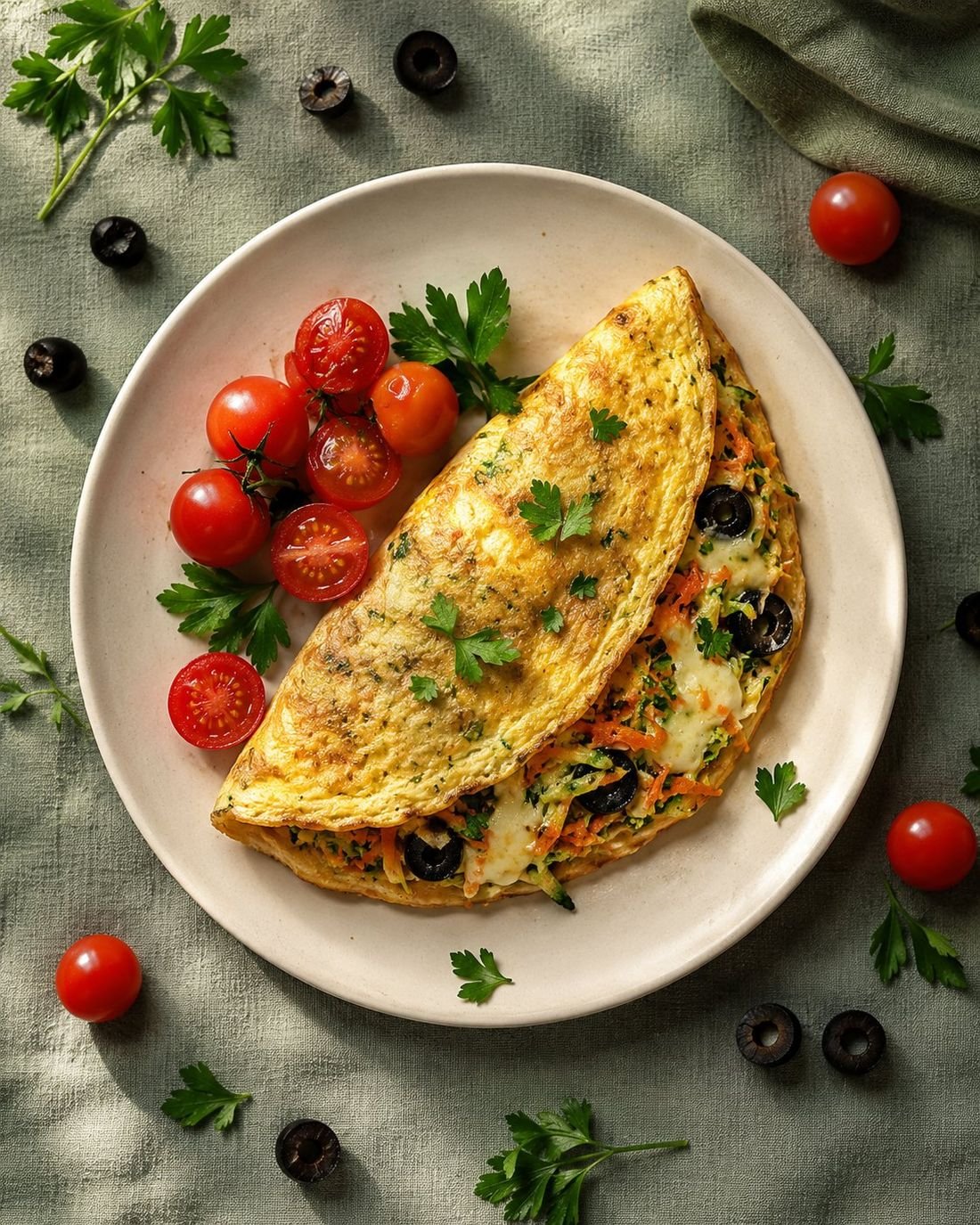 Veggie Omelette with Cheese and Olives