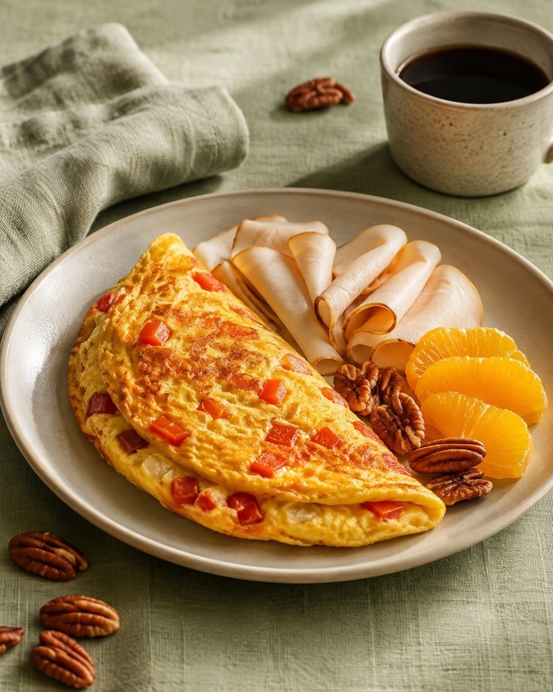 Red Pepper Omelette with Turkey and Orange