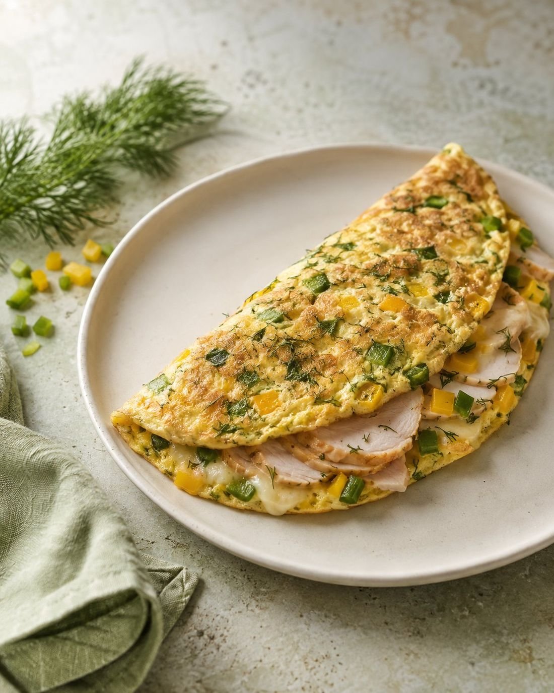 Bell Pepper Omelette with Turkey and Cheese
