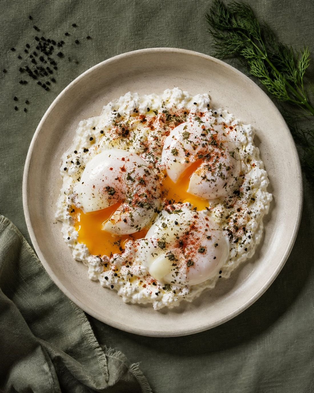 Poached Eggs on Herbed Cottage Cheese