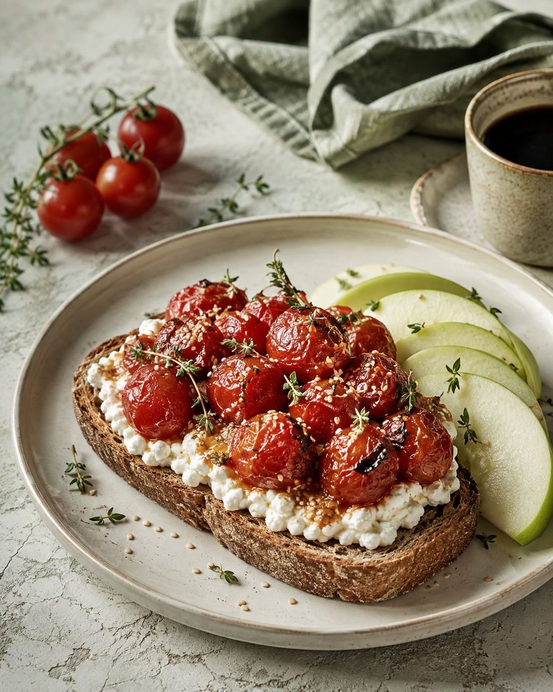 Cottage Cheese Toast with Blistered Cherry Tomatoes
