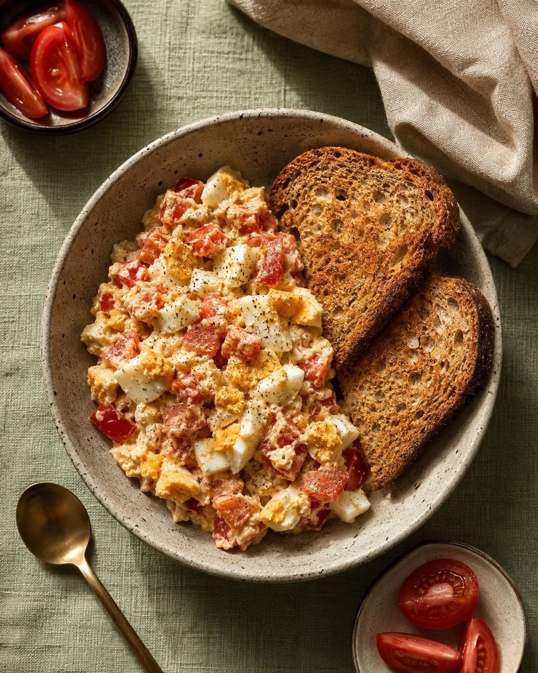 Egg and Tomato Salad with Brown Toast