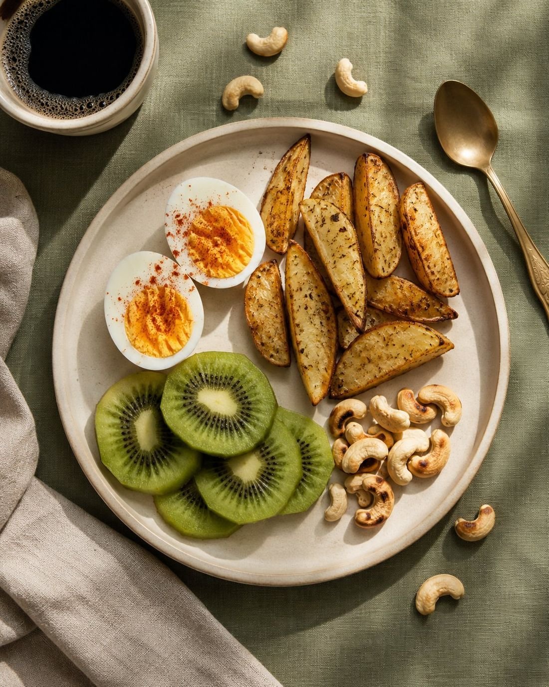 Egg, Roast Potato and Kiwi Breakfast Tray