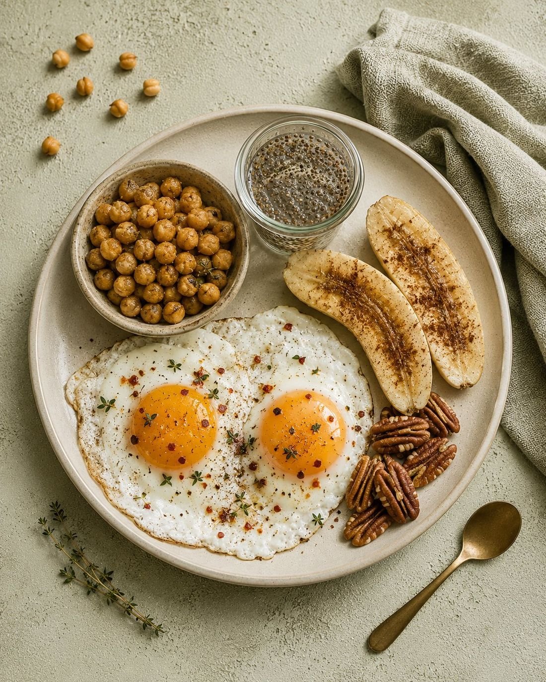 Fried Egg Breakfast Tray with Chia Water