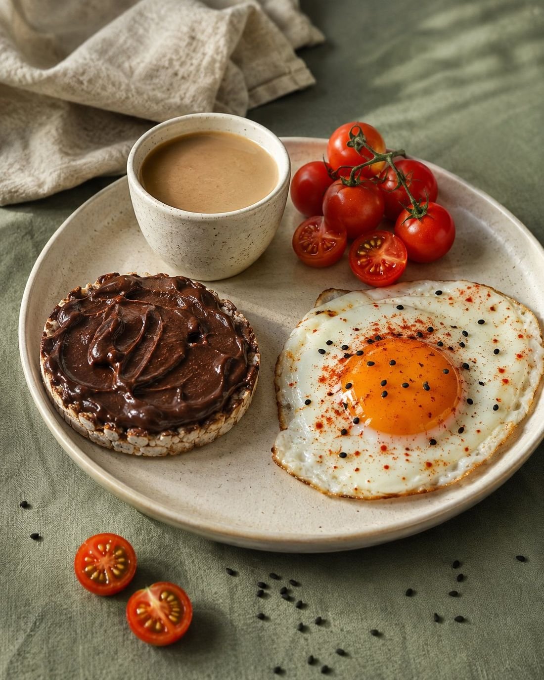 Egg and Chocolate Rice Cake Breakfast Tray
