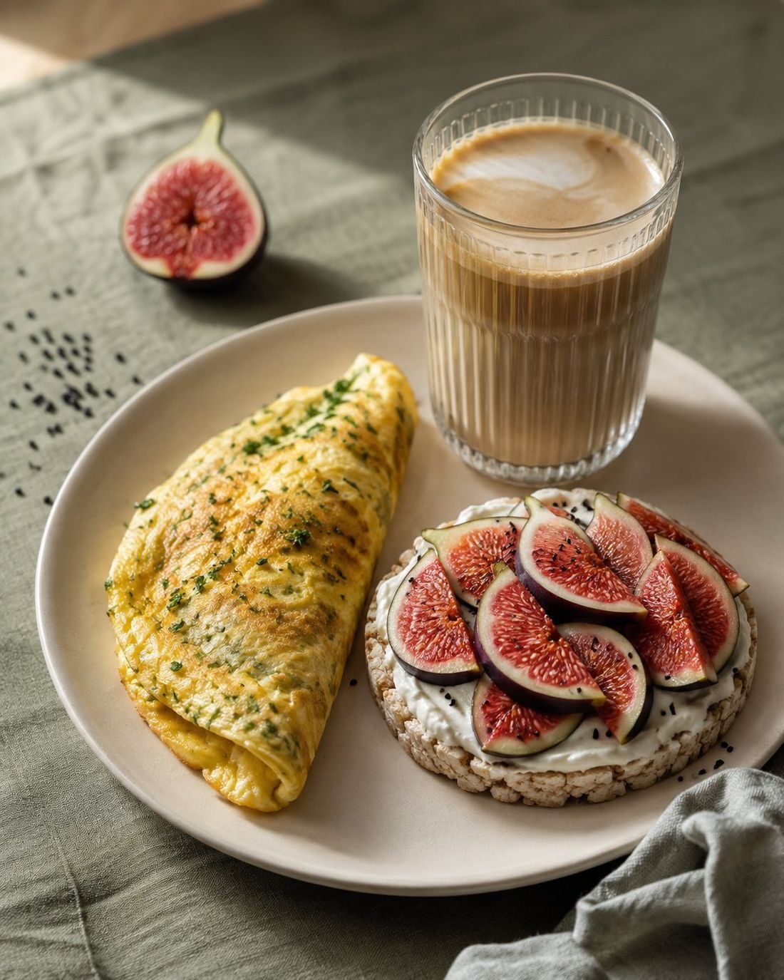 Omelette and Fig Rice Cake Breakfast