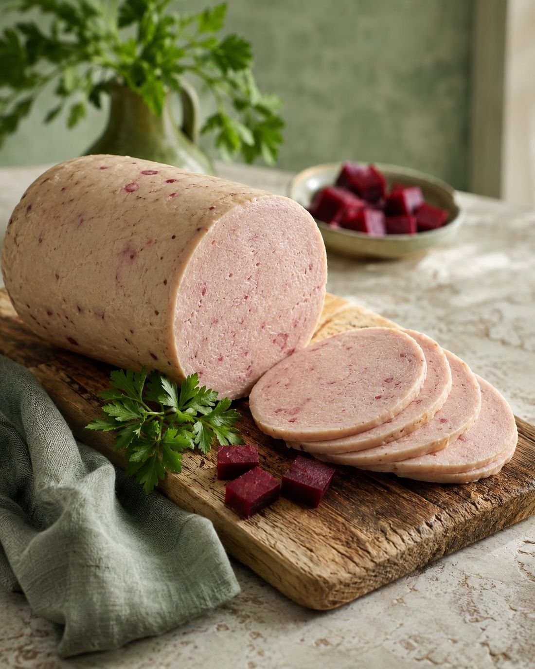 Homemade Chicken Bologna with Beetroot