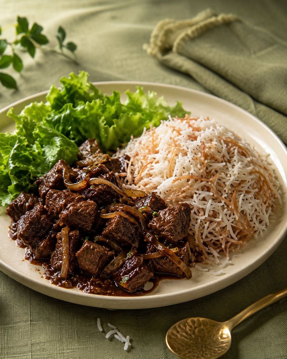 Beef Cubes with Onion and Soy Sauce