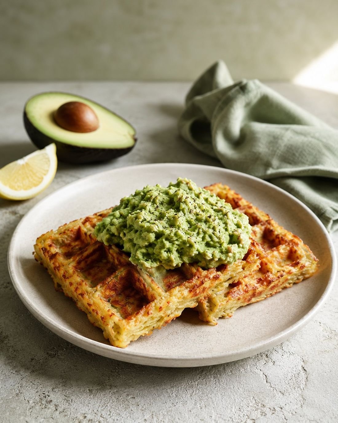 Potato Cheese Waffle with Avocado
