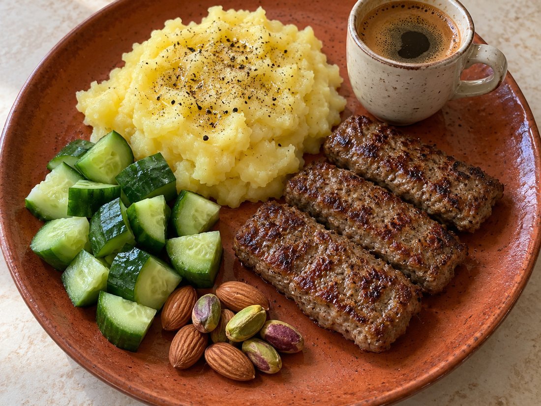 Mashed Potato and Seared Protein Strips Breakfast Platter