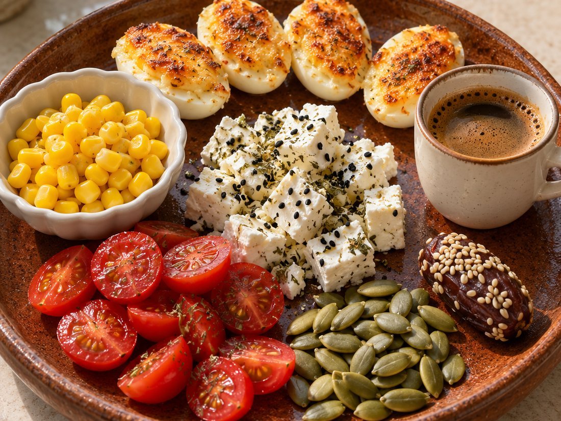 Mozzarella-Crusted Boiled Egg Breakfast Tray