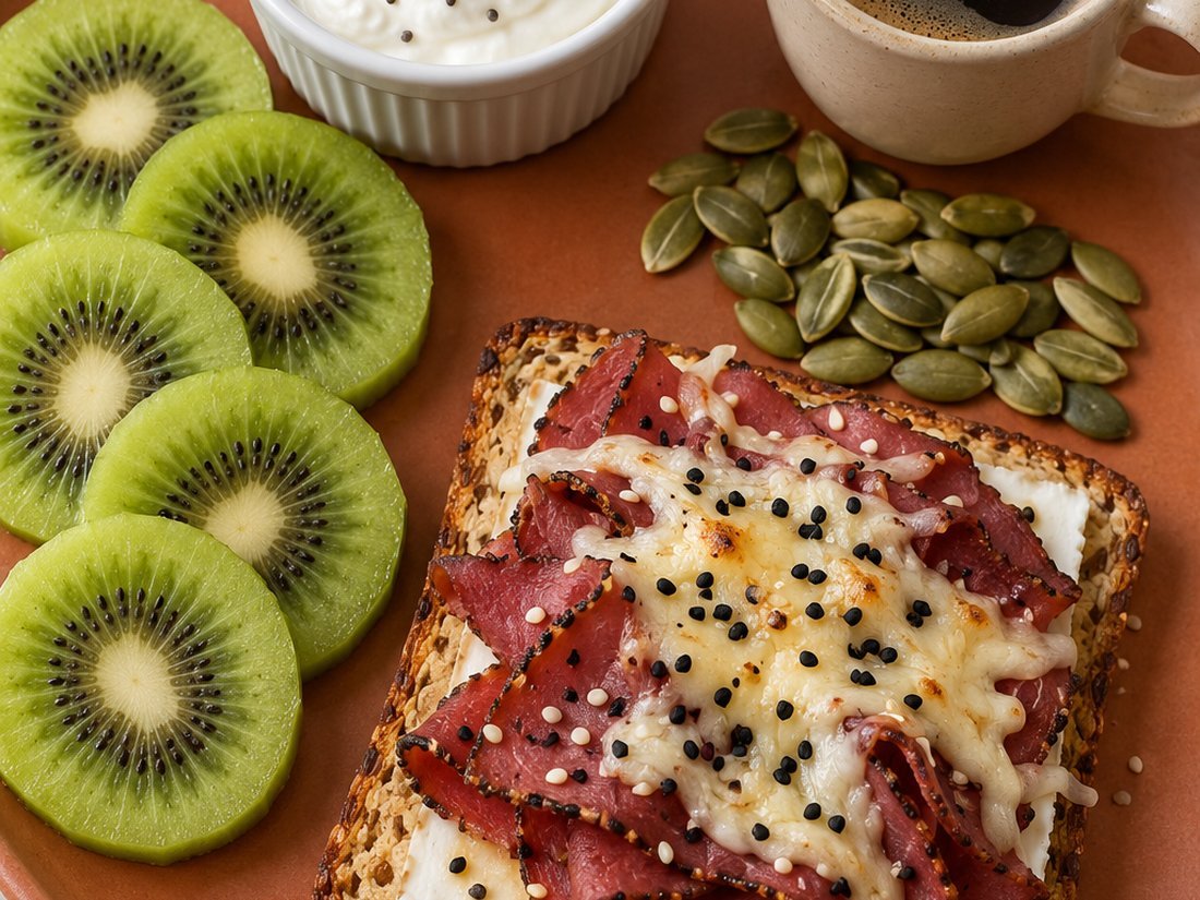 Pastrami, Goat Cheese and Mozzarella Toast Breakfast Tray
