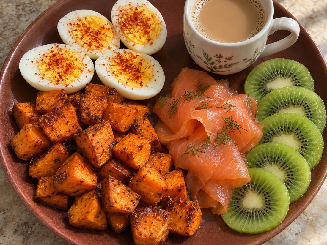 Sweet Potato, Smoked Salmon and Egg Breakfast Tray