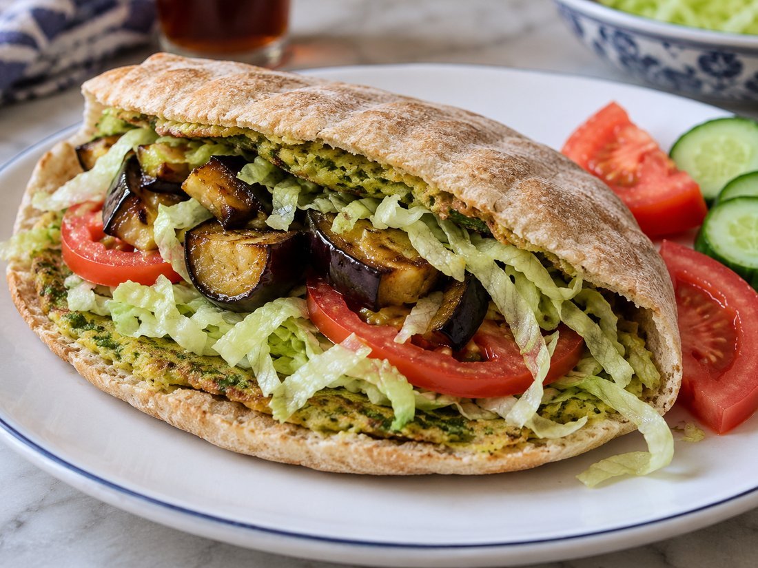 Baladi Falafel Egg and Eggplant Sandwich